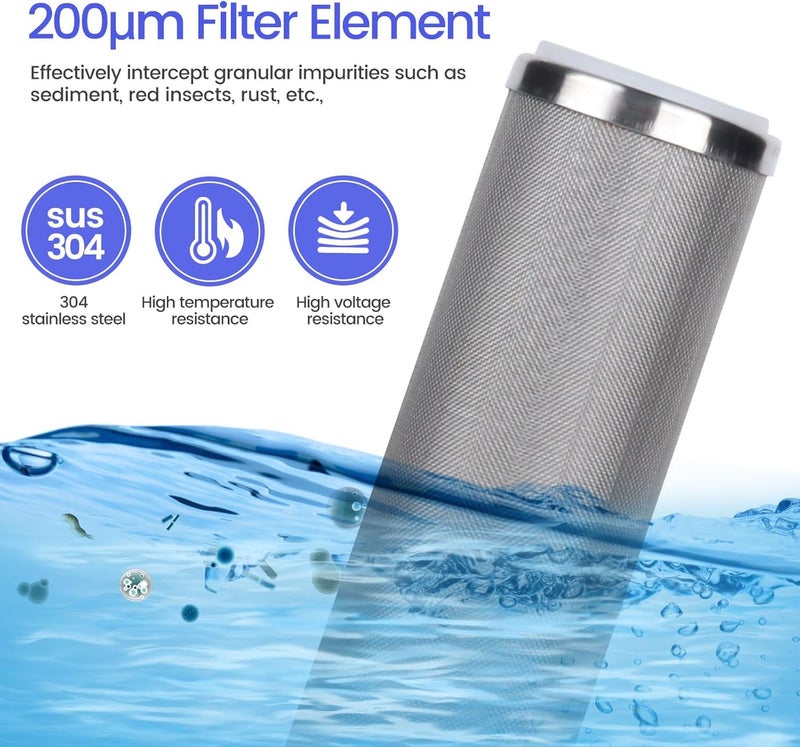 Amwater Stainless Steel Cleanable Wire Mesh Filter Cartridge 10”Length,2.5"OD(200 Micron) - Image 2